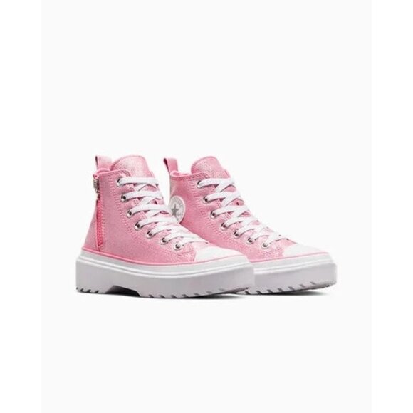 CONVERSE Girls Pink Chuck Taylor Hi Top Lugged Lift Platform Sneakers Size 5 NEW - Picture 1 of 4